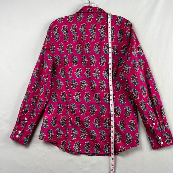 J Crew Womens M Magenta Pink Floral Cotton Long Sleeve Button Down Shirt - Picture 4 of 11